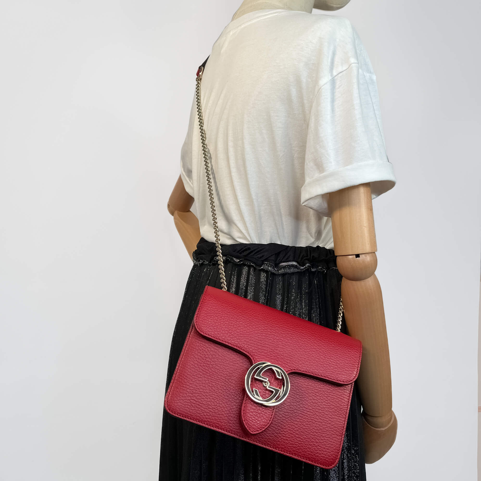 Interlocking Small Calf leather Leather 2 Ways Flap Shoulder Bag Red