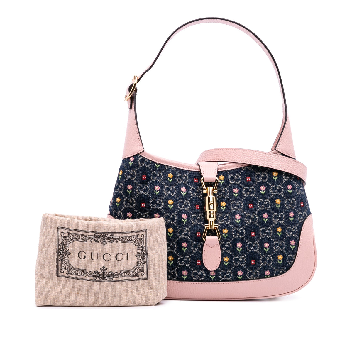 Second hand Gucci Jackie 1961 Medium Canvas Floral Hobo Shoulder Bag Blue - Tabita Bags