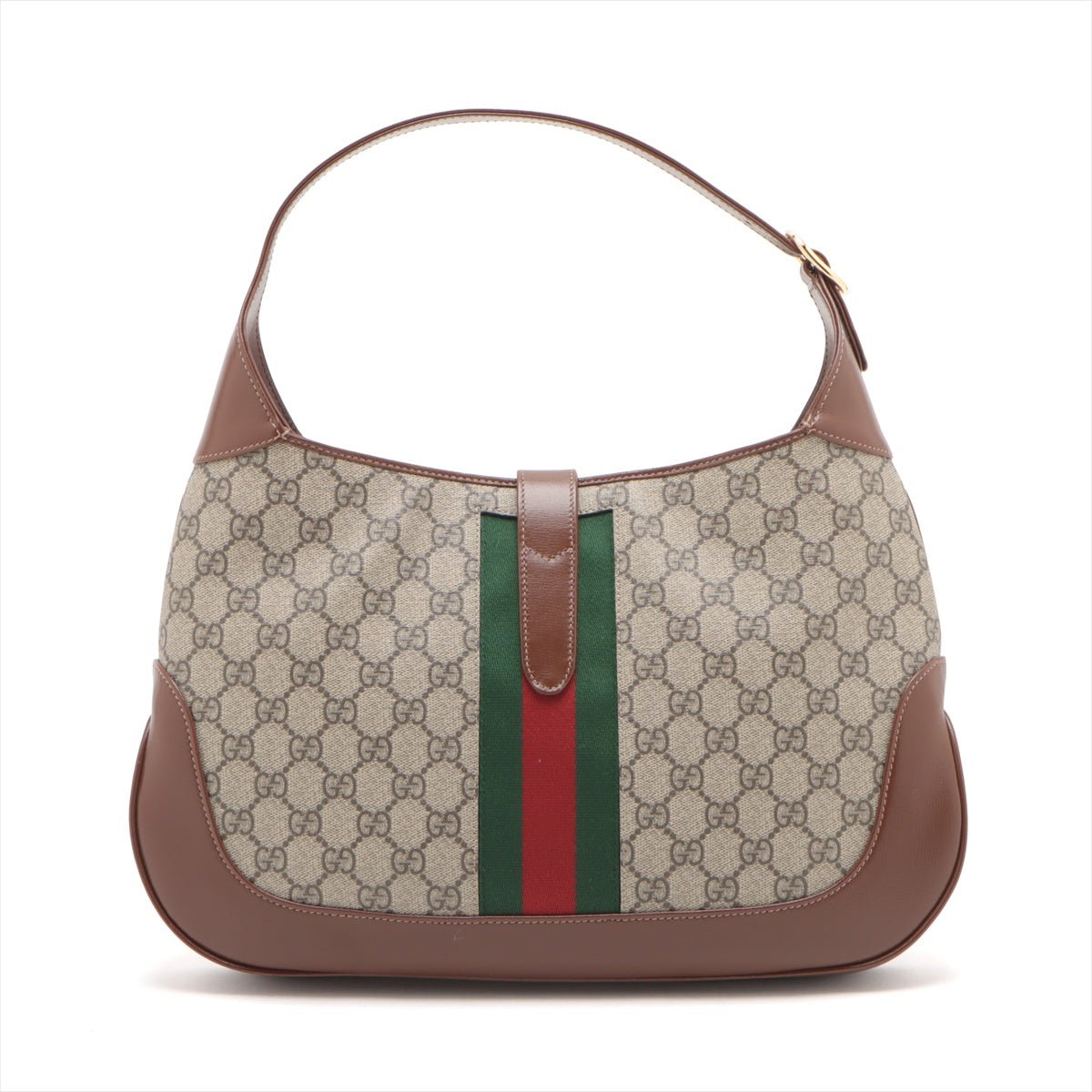 Second hand Gucci Jackie 1961 Medium Striped Canvas Hobo Shoulder Bag GG Supreme - Tabita Bags