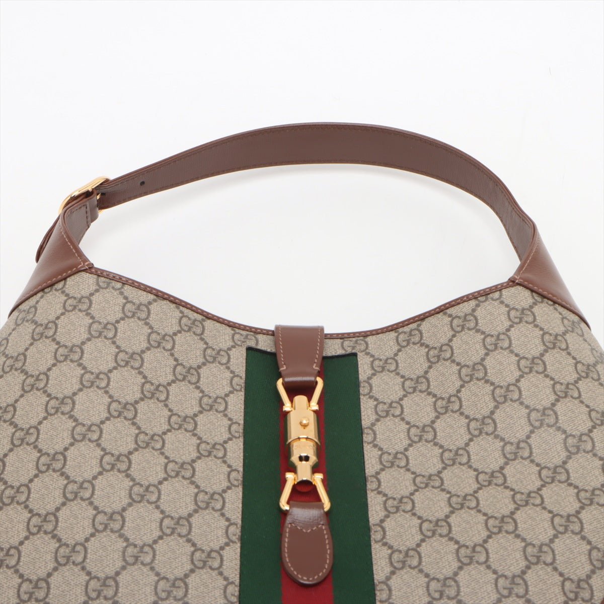Second hand Gucci Jackie 1961 Medium Striped Canvas Hobo Shoulder Bag GG Supreme - Tabita Bags