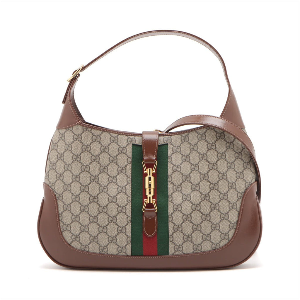 Second hand Gucci Jackie 1961 Medium Striped Canvas Hobo Shoulder Bag GG Supreme - Tabita Bags