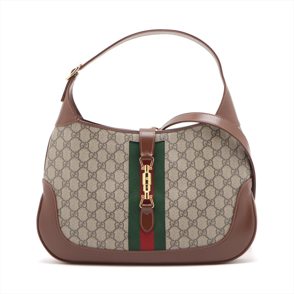 Second hand Gucci Jackie 1961 Medium Striped Canvas Hobo Shoulder Bag GG Supreme - Tabita Bags