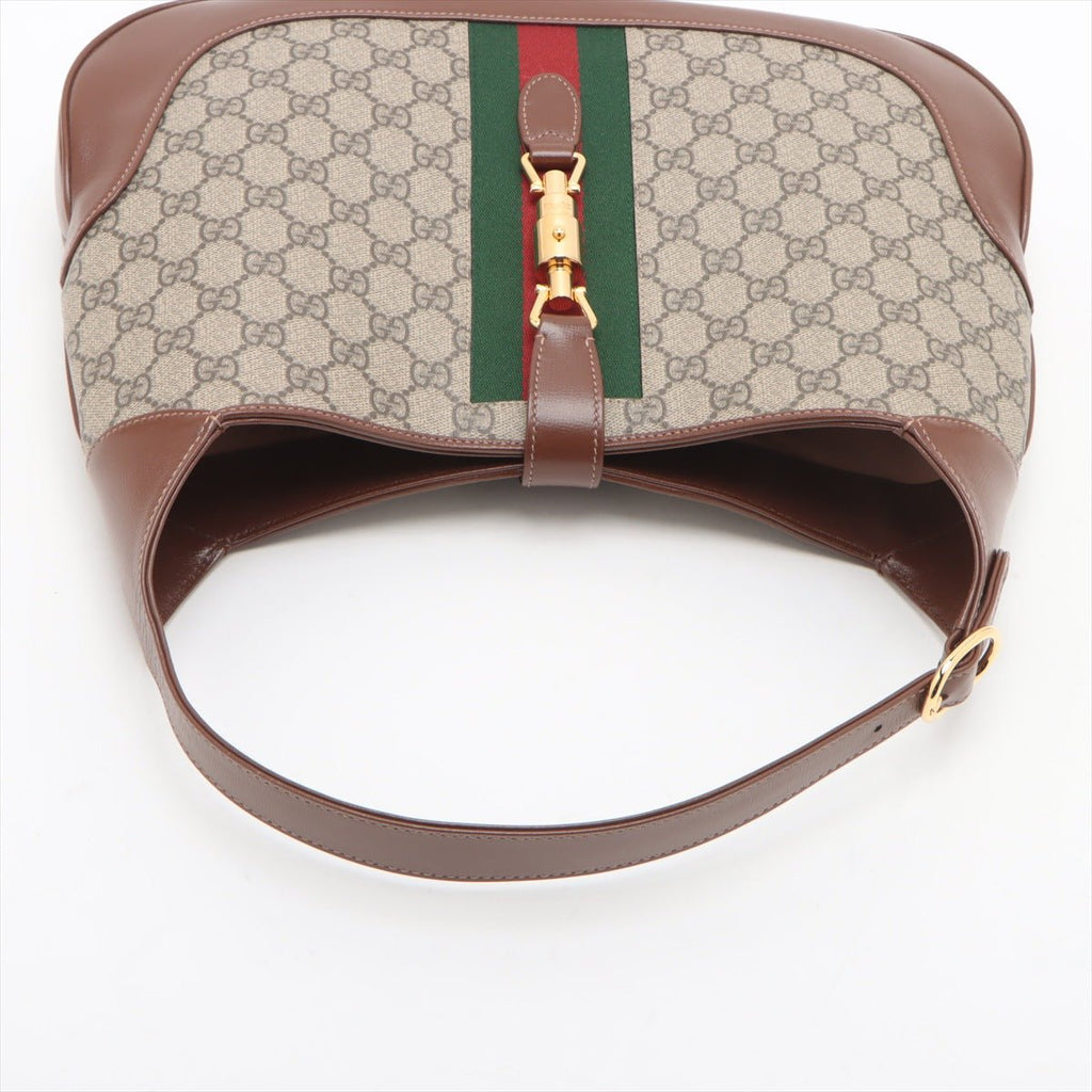 Second hand Gucci Jackie 1961 Medium Striped Canvas Hobo Shoulder Bag GG Supreme - Tabita Bags