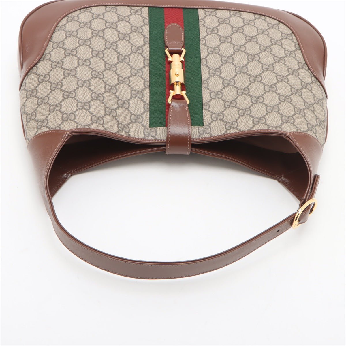 Second hand Gucci Jackie 1961 Medium Striped Canvas Hobo Shoulder Bag GG Supreme - Tabita Bags