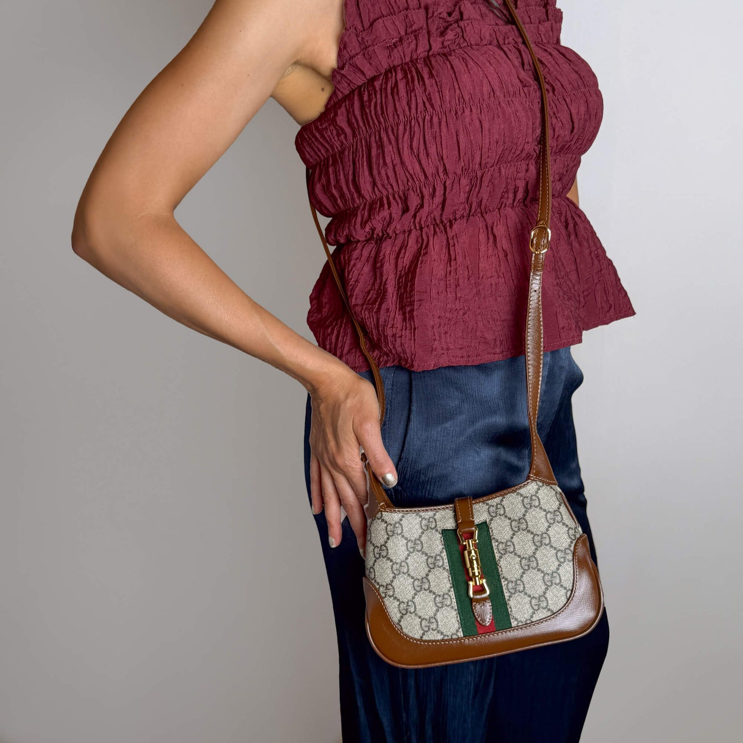 Second hand Gucci Jackie 1961 Mini Canvas 2-Ways Hobo Shoulder Bag GG Supreme - Tabita Bags
