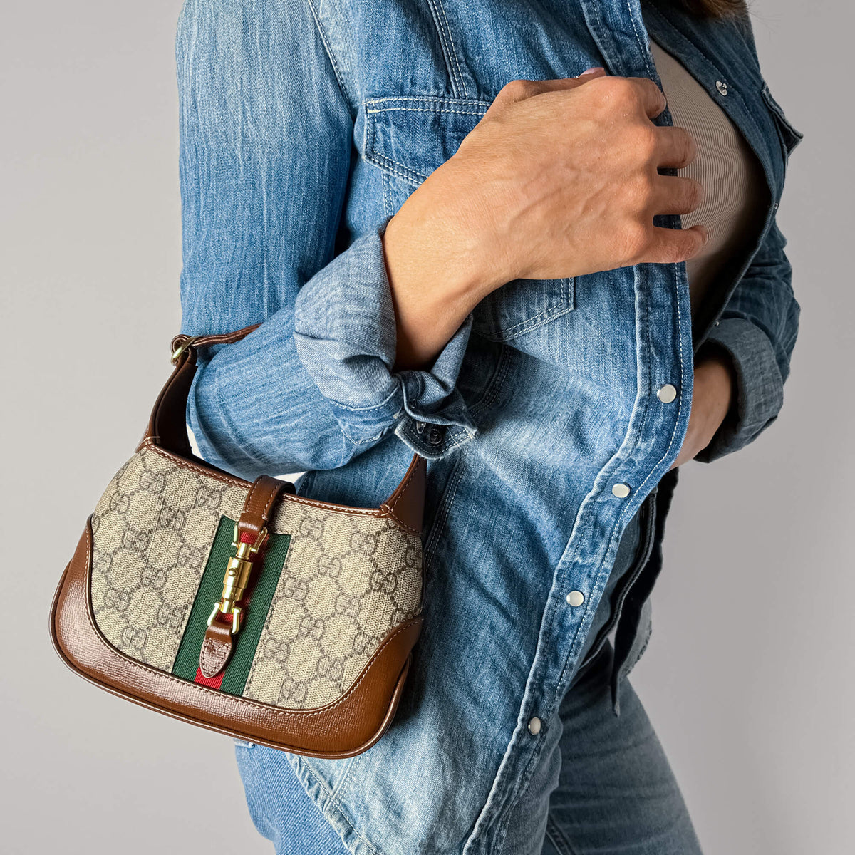 Second hand Gucci Jackie 1961 Mini Canvas 2 - Ways Hobo Shoulder Bag GG Supreme - Tabita Bags