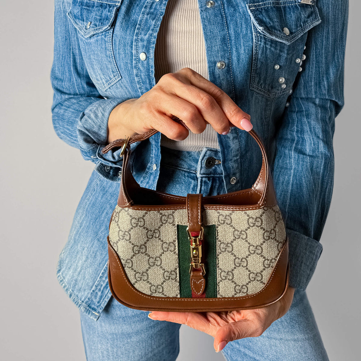 Second hand Gucci Jackie 1961 Mini Canvas 2 - Ways Hobo Shoulder Bag GG Supreme - Tabita Bags