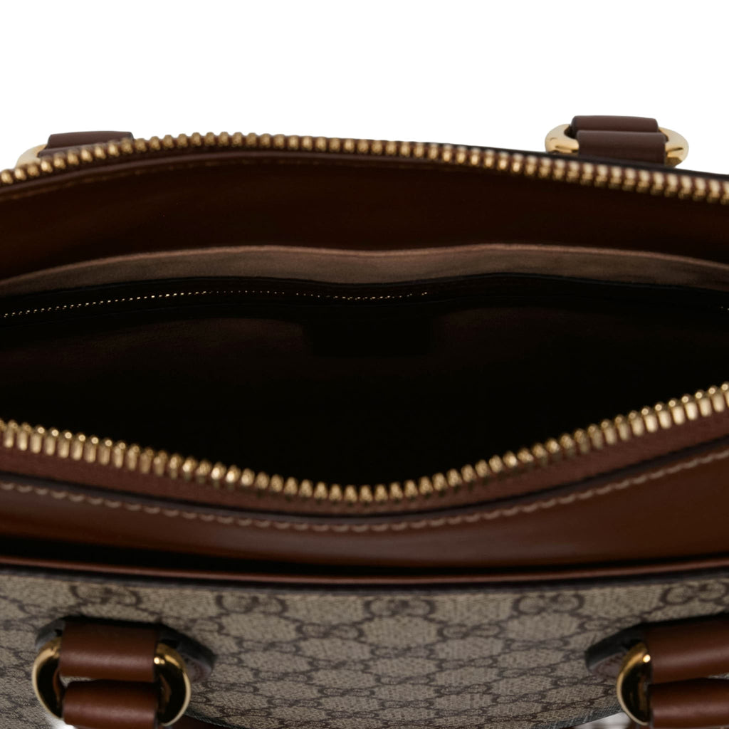 Second hand Gucci Linea A Leather & Canvas GG Supreme Satchel Handbag Brown - Tabita Bags