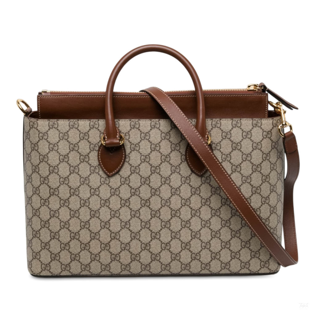 Second hand Gucci Linea A Leather & Canvas GG Supreme Satchel Handbag Brown - Tabita Bags