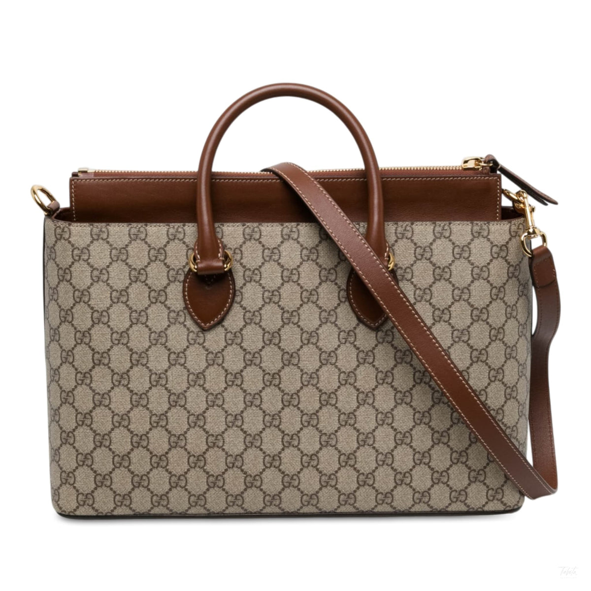 Second hand Gucci Linea A Leather & Canvas GG Supreme Satchel Handbag Brown - Tabita Bags