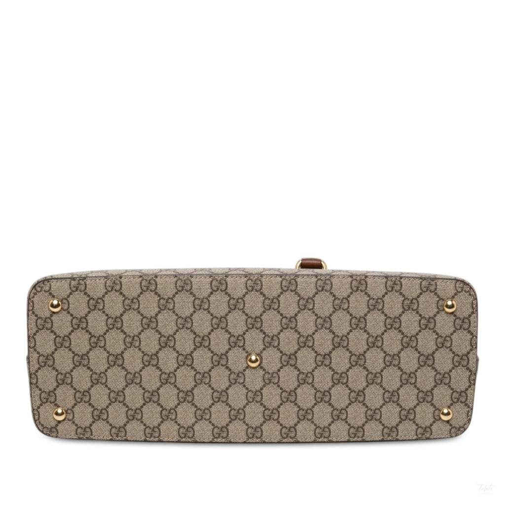 Second hand Gucci Linea A Leather & Canvas GG Supreme Satchel Handbag Brown - Tabita Bags