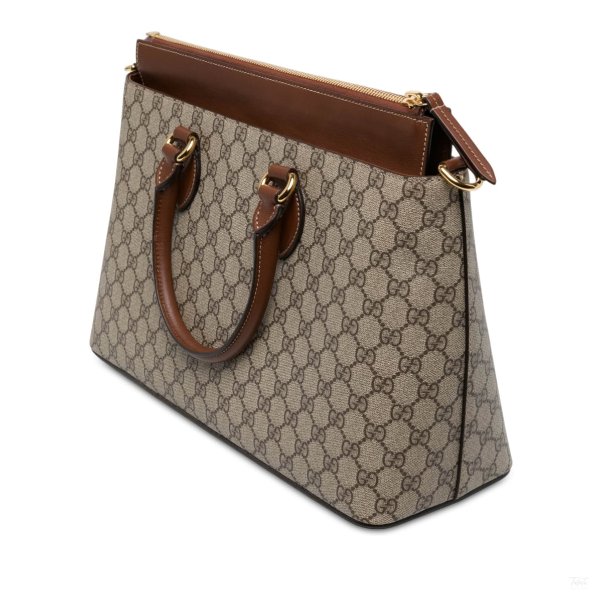 Second hand Gucci Linea A Leather & Canvas GG Supreme Satchel Handbag Brown - Tabita Bags