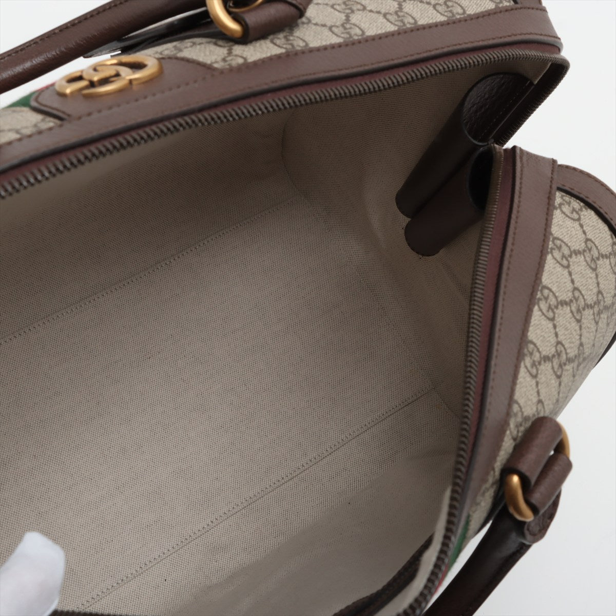 Second hand Gucci Ophidia Boston Leather & Canvas GG Supreme Trunk Handbag Brown - Tabita Bags