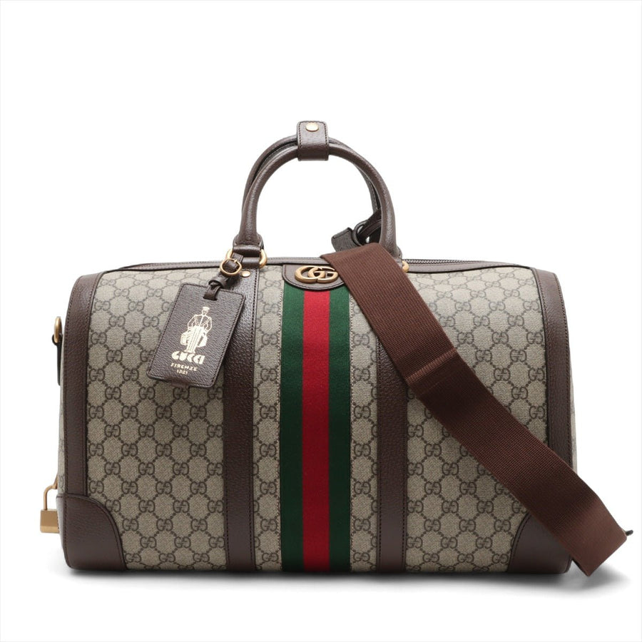Second hand Gucci Ophidia Boston Leather & Canvas GG Supreme Trunk Handbag Brown - Tabita Bags