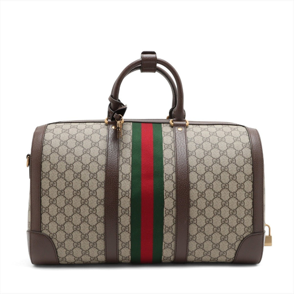 Second hand Gucci Ophidia Boston Leather & Canvas GG Supreme Trunk Handbag Brown - Tabita Bags