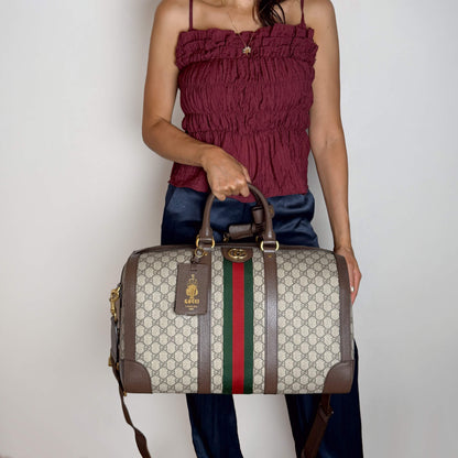 Second hand Gucci Ophidia Boston Leather & Canvas GG Supreme Trunk Handbag Brown - Tabita Bags