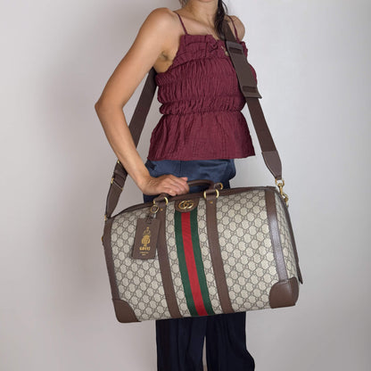 Second hand Gucci Ophidia Boston Leather & Canvas GG Supreme Trunk Handbag Brown - Tabita Bags