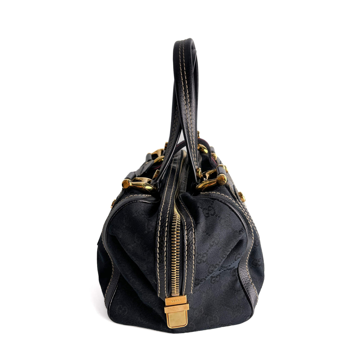 Second hand Gucci Ophidia Boston Small Aviatrix Guccissima Canvas Trunk Handbag Black - Tabita Bags