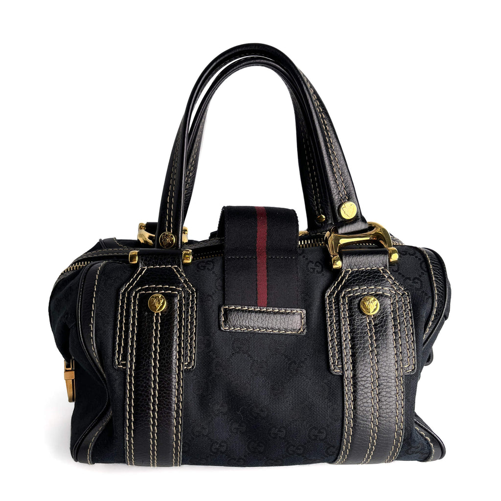 Second hand Gucci Ophidia Boston Small Aviatrix Guccissima Canvas Trunk Handbag Black - Tabita Bags
