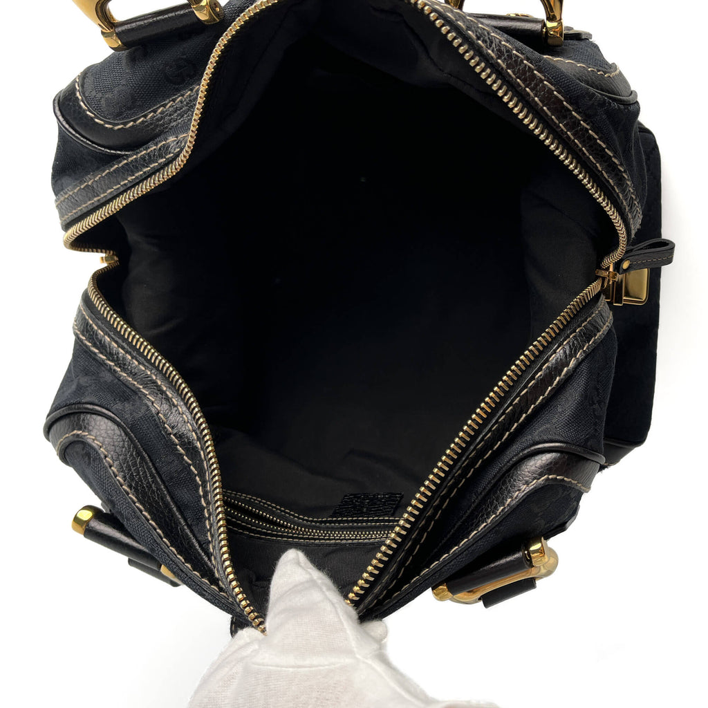 Second hand Gucci Ophidia Boston Small Aviatrix Guccissima Canvas Trunk Handbag Black - Tabita Bags