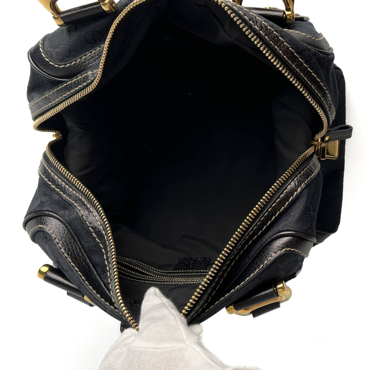 Second hand Gucci Ophidia Boston Small Aviatrix Guccissima Canvas Trunk Handbag Black - Tabita Bags