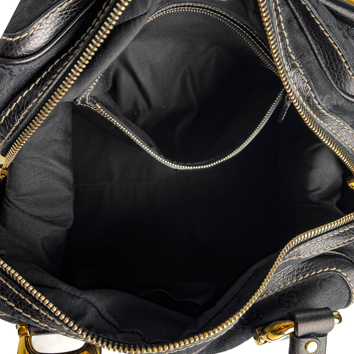 Second hand Gucci Ophidia Boston Small Aviatrix Guccissima Canvas Trunk Handbag Black - Tabita Bags