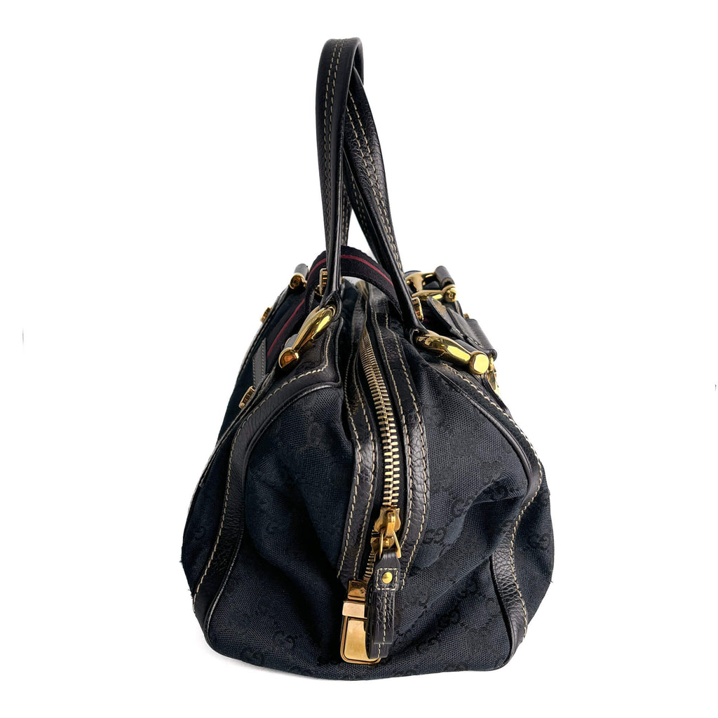 Second hand Gucci Ophidia Boston Small Aviatrix Guccissima Canvas Trunk Handbag Black - Tabita Bags