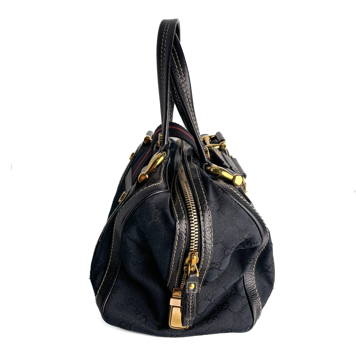Second hand Gucci Ophidia Boston Small Aviatrix Guccissima Canvas Trunk Handbag Black - Tabita Bags