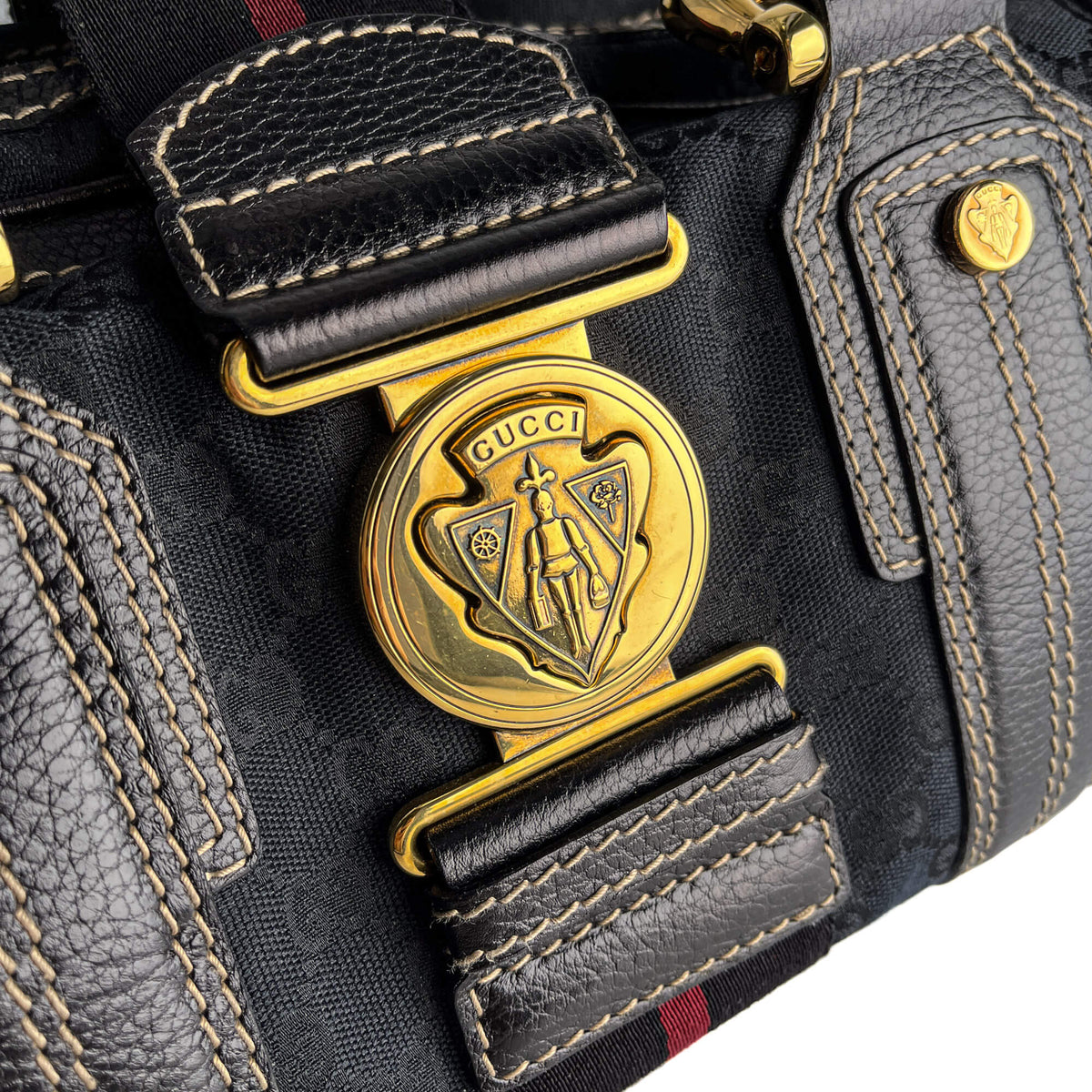 Second hand Gucci Ophidia Boston Small Aviatrix Guccissima Canvas Trunk Handbag Black - Tabita Bags