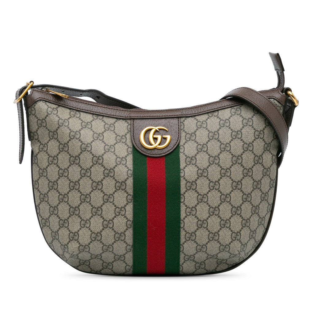 Second hand Gucci Ophidia GG Medium Canvas Hobo Crossbody Brown - Tabita Bags