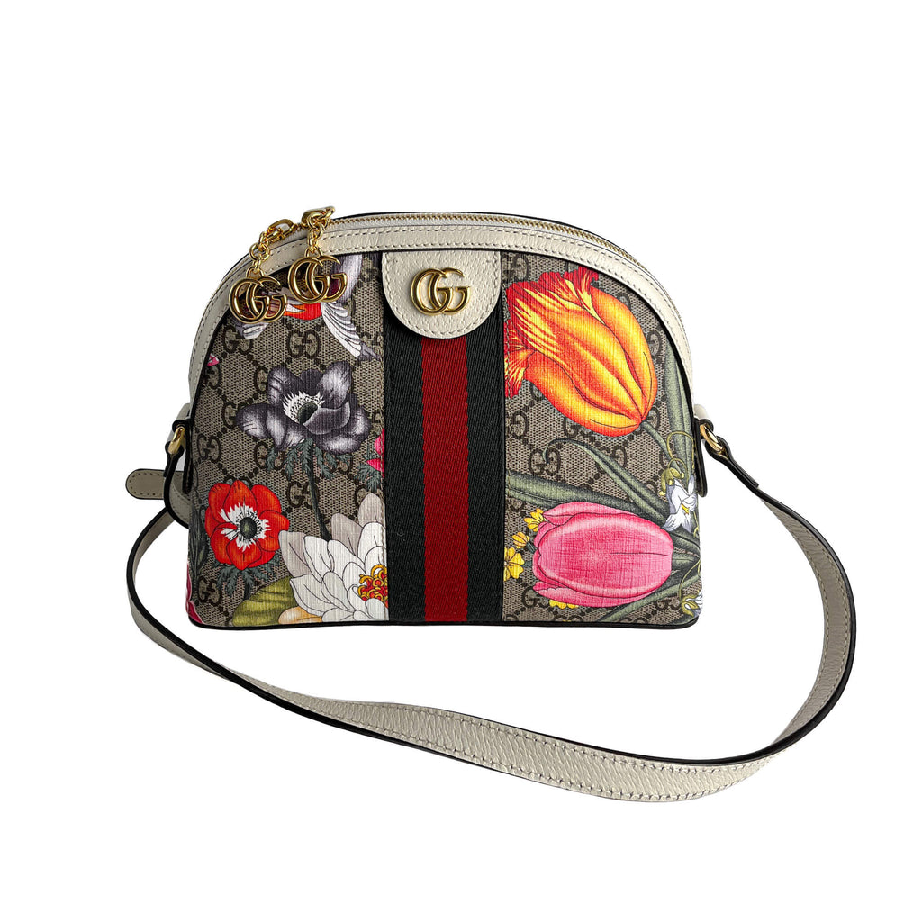 Second hand Gucci Ophidia GG Small Canvas Floral Pouch Handbag GG Supreme - Tabita Bags