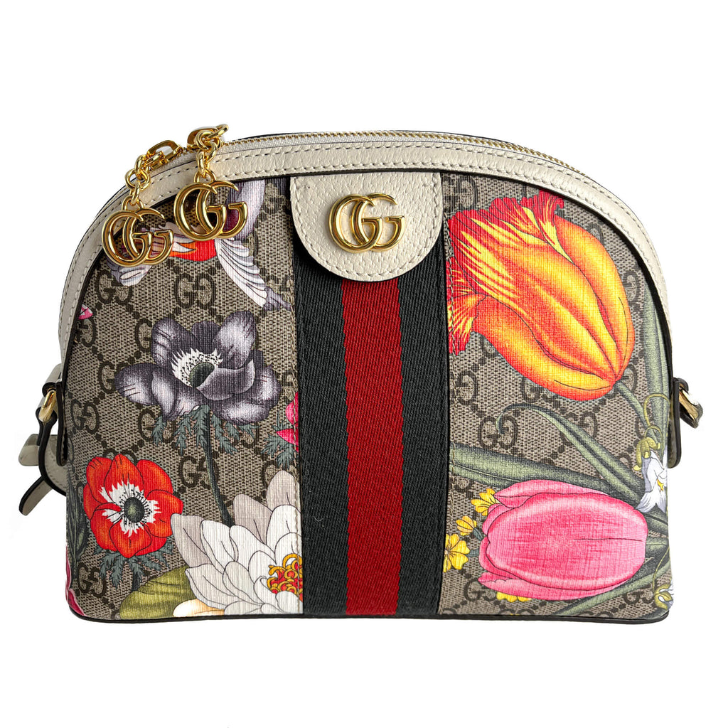 Second hand Gucci Ophidia GG Small Canvas Floral Pouch Handbag GG Supreme - Tabita Bags