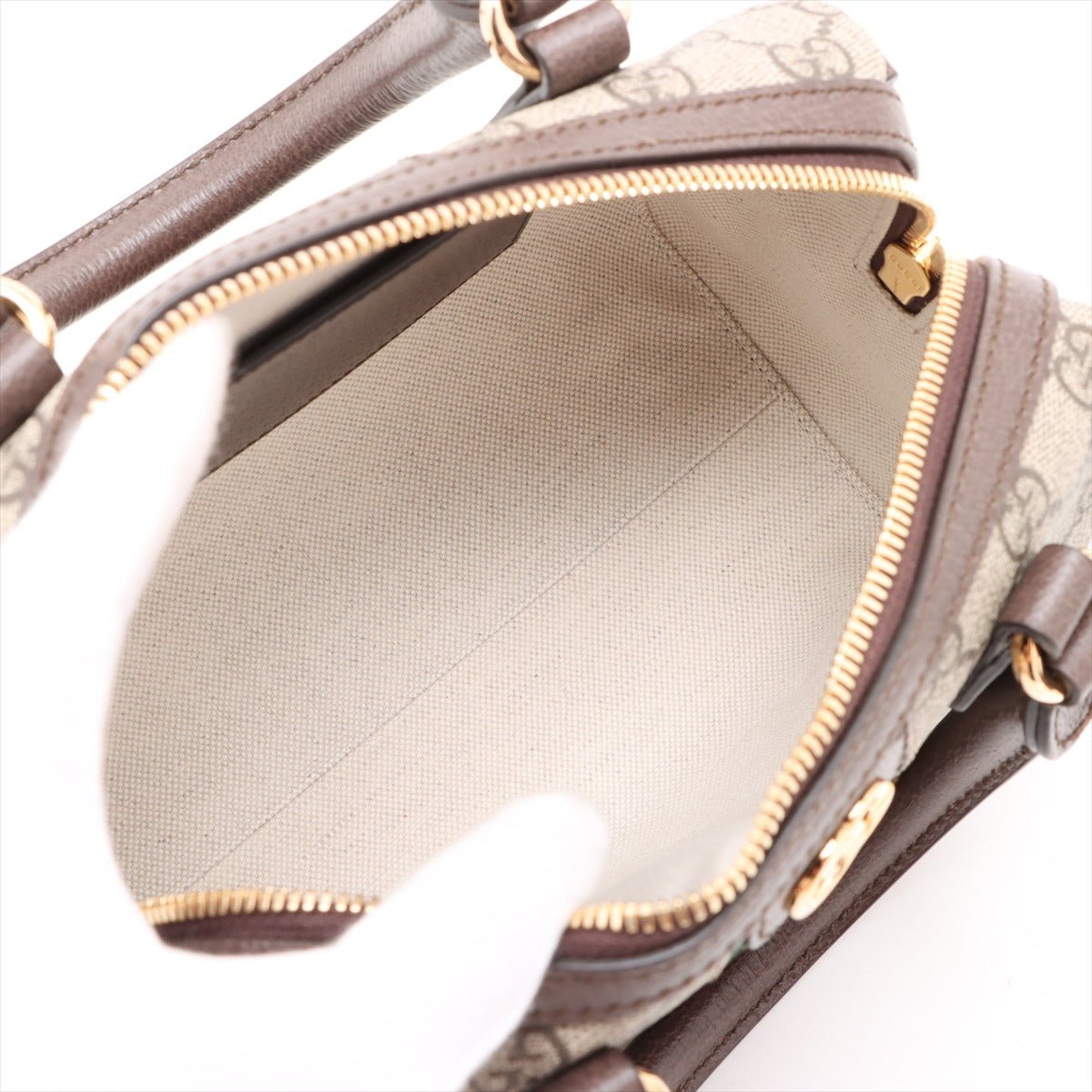 Second hand Gucci Ophidia GG Small Leather & Canvas GG Supreme Trunk Handbag Beige - Tabita Bags