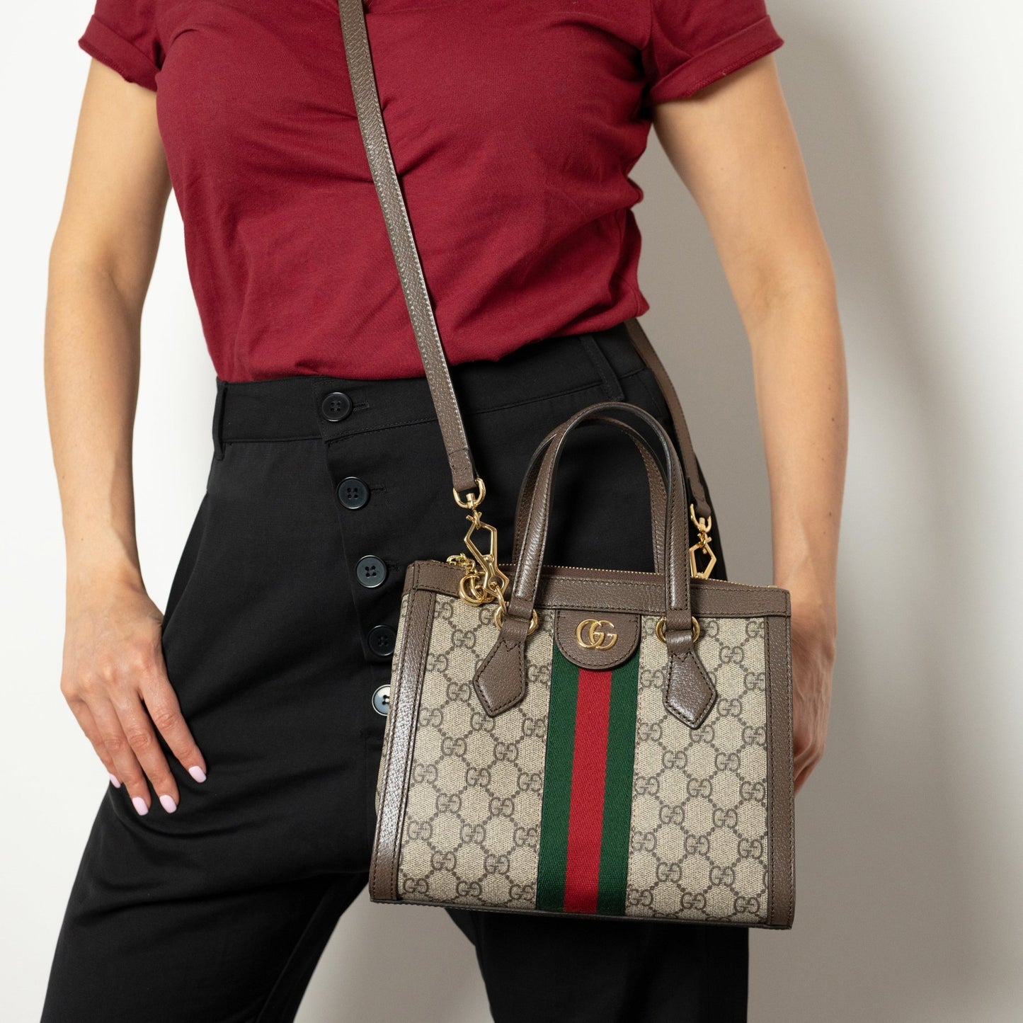 Second hand Gucci Ophidia GG Small Striped Canvas 2 - Ways Tote Crossbody GG Supreme - Tabita Bags