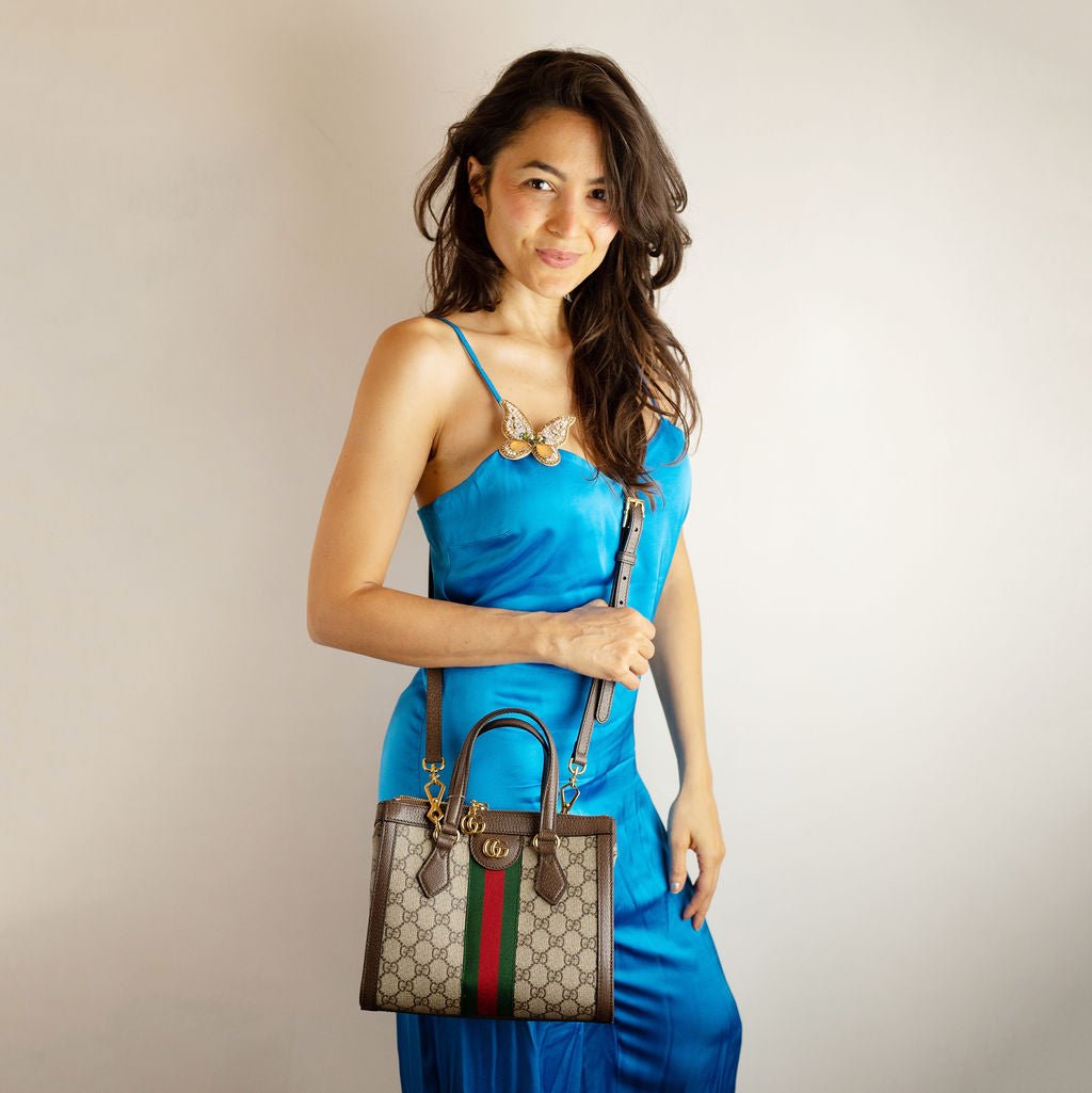 Second hand Gucci Ophidia GG Small Striped Canvas 2-Ways Tote Crossbody GG Supreme - Tabita Bags