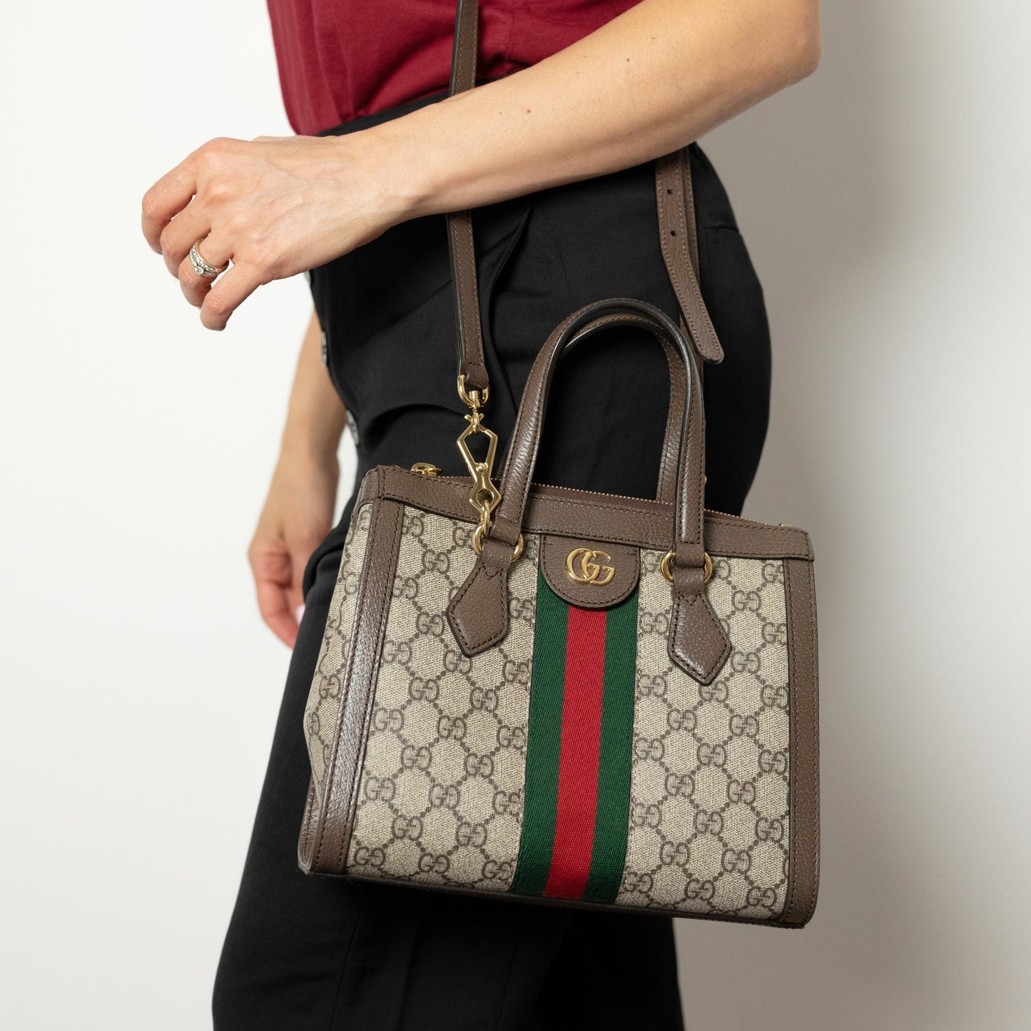 Second hand Gucci Ophidia GG Small Striped Canvas 2 - Ways Tote Crossbody GG Supreme - Tabita Bags