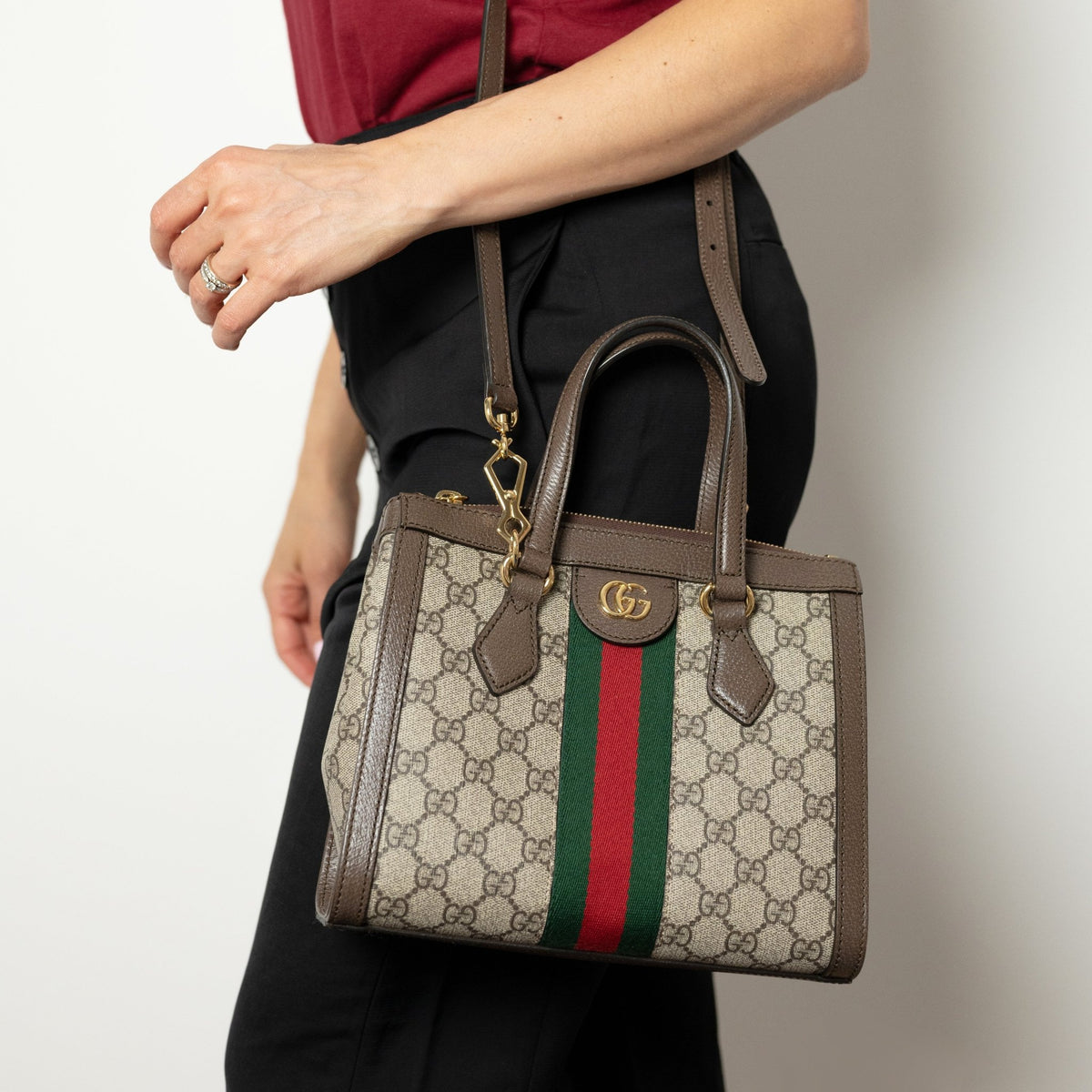 Second hand Gucci Ophidia GG Small Striped Canvas 2 - Ways Tote Crossbody GG Supreme - Tabita Bags