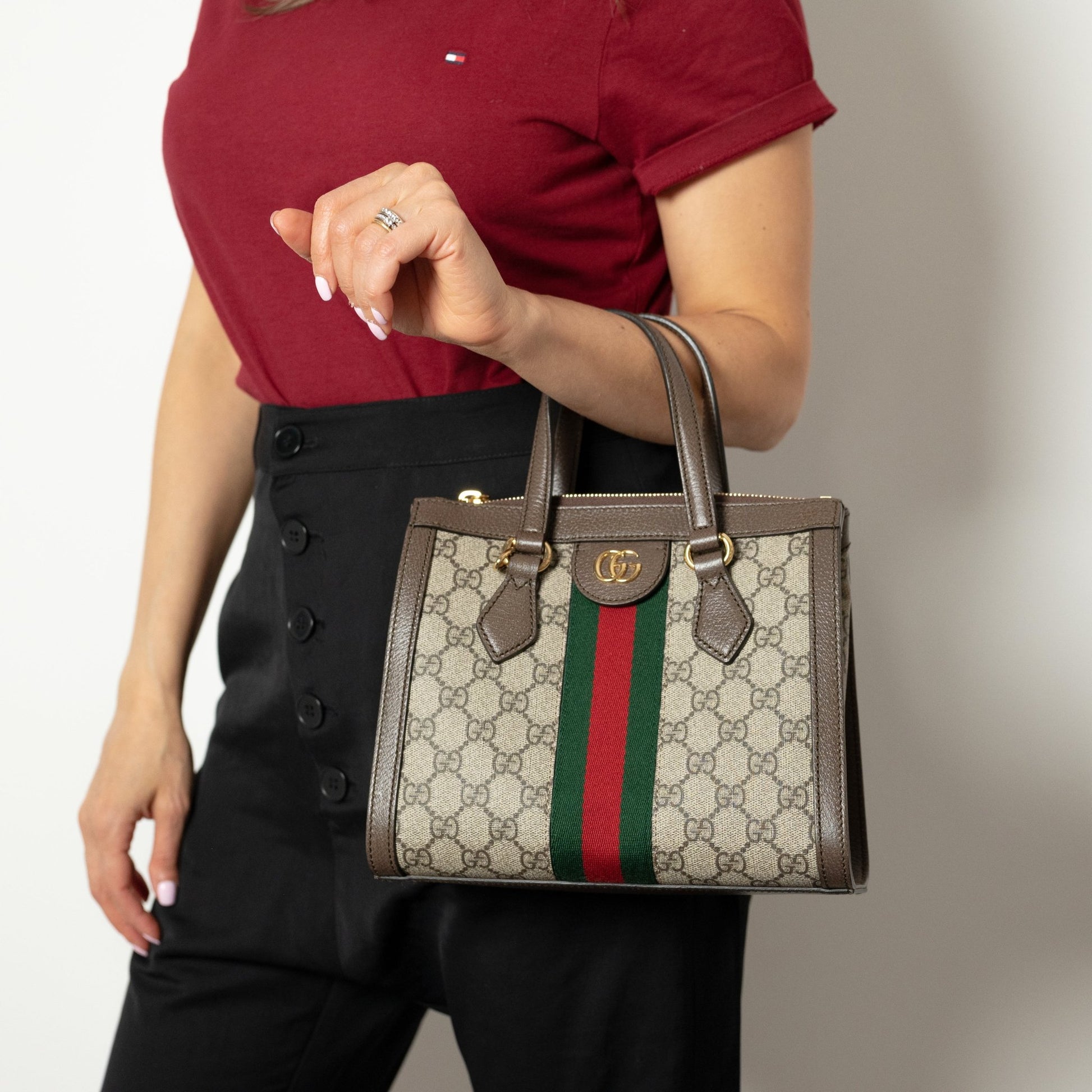 Second hand Gucci Ophidia GG Small Striped Canvas 2 - Ways Tote Crossbody GG Supreme - Tabita Bags