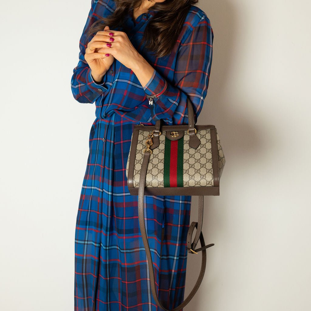 Second hand Gucci Ophidia GG Small Striped Canvas 2 - Ways Tote Crossbody GG Supreme - Tabita Bags