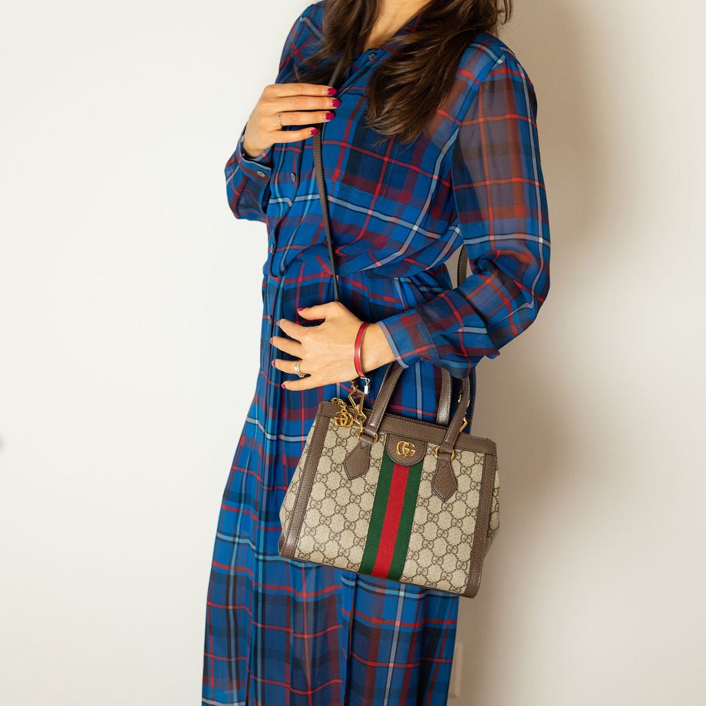 Second hand Gucci Ophidia GG Small Striped Canvas 2 - Ways Tote Crossbody GG Supreme - Tabita Bags