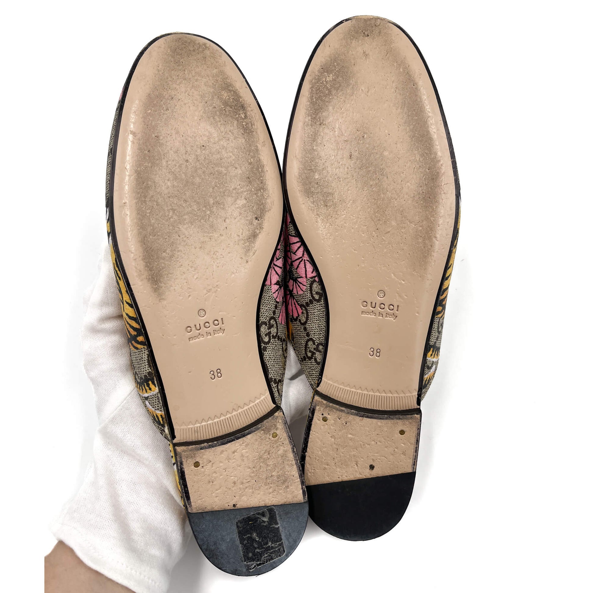 Second hand Gucci Princetown Canvas Flat Slippers 38 GG Supreme Tiger & Floral Print - Tabita Bags