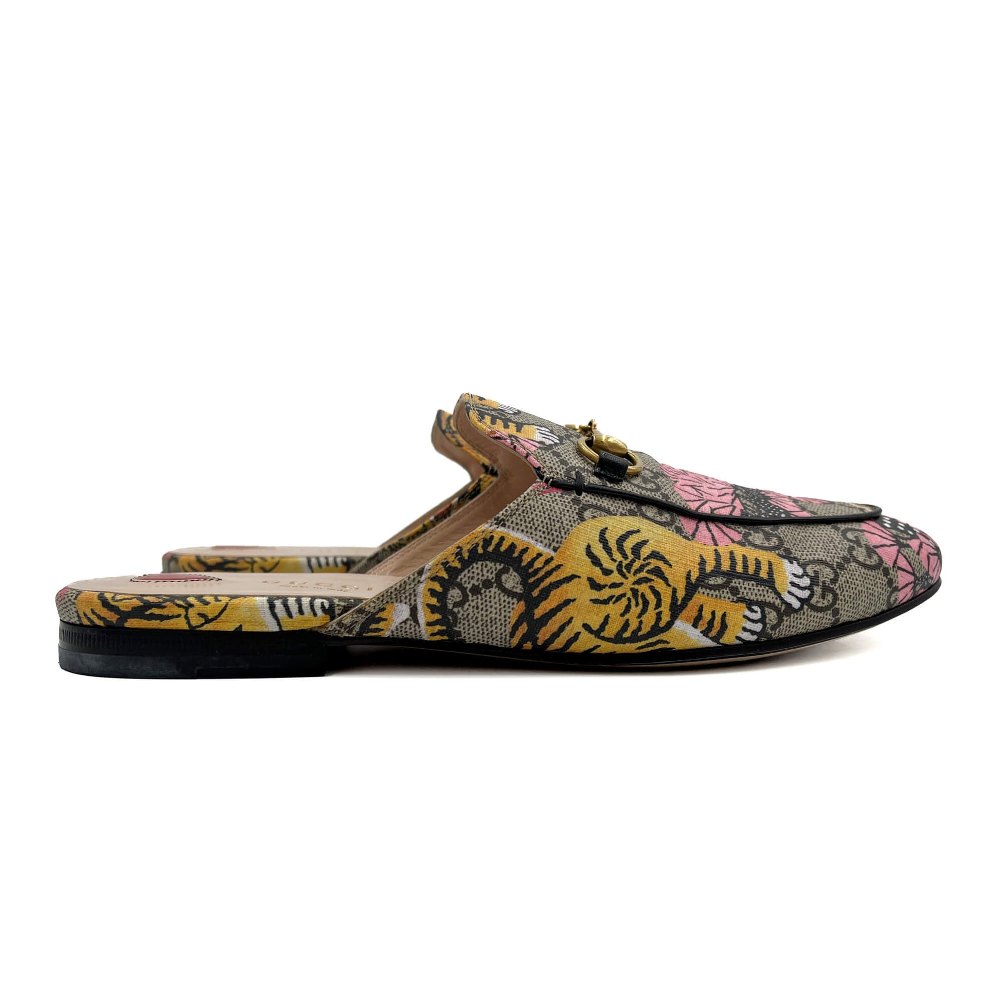 Second hand Gucci Princetown Canvas Flat Slippers 38 GG Supreme Tiger & Floral Print - Tabita Bags