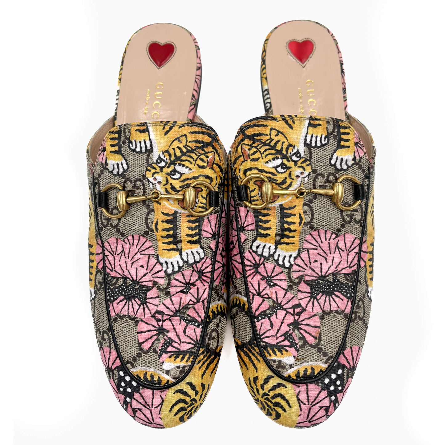 Second hand Gucci Princetown Canvas Flat Slippers 38 GG Supreme Tiger & Floral Print - Tabita Bags