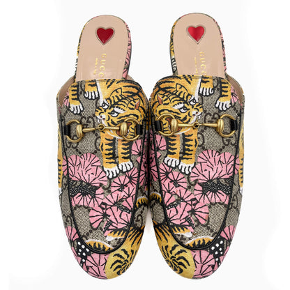 Second hand Gucci Princetown Canvas Flat Slippers 38 GG Supreme Tiger & Floral Print - Tabita Bags