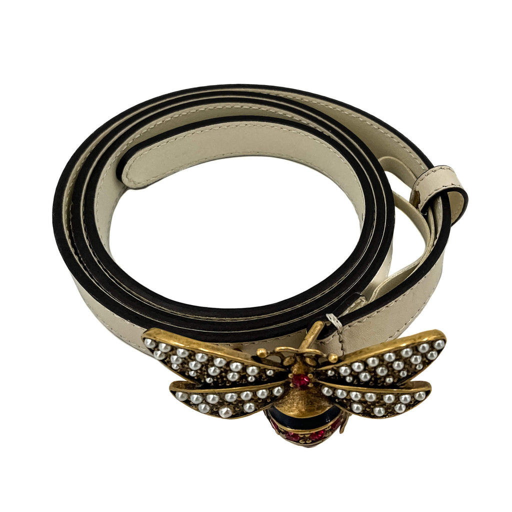 Second hand Gucci Queen Margaret Leather Thin Belt 85/34 Off - White - Tabita Bags