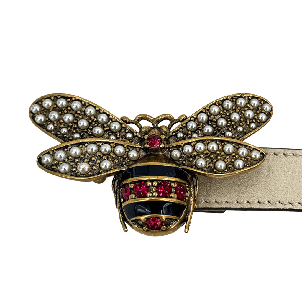 Second hand Gucci Queen Margaret Leather Thin Belt 85/34 Off - White - Tabita Bags