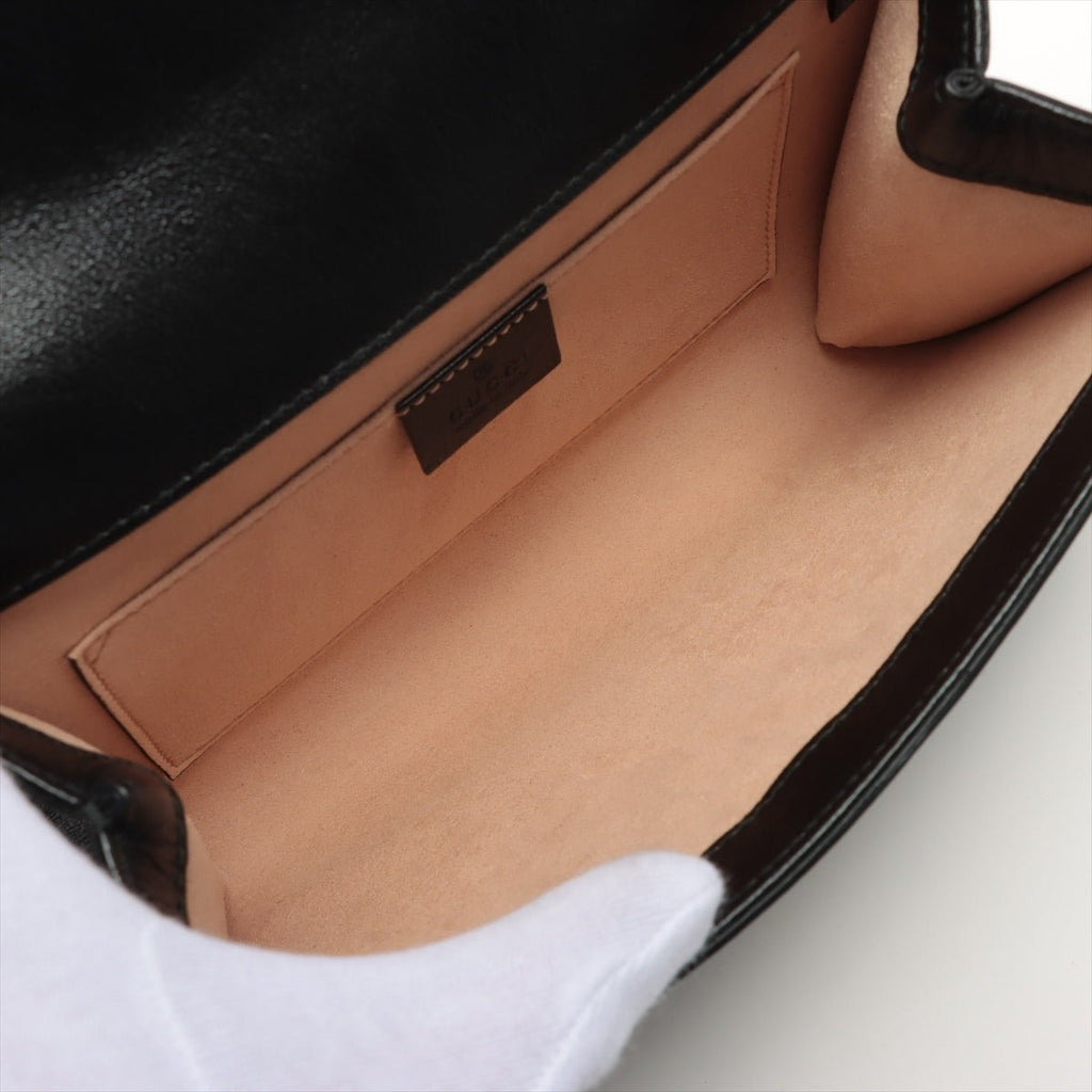 Second hand Gucci Rajah Small Striped Leather 2 - Ways Flap Shoulder Bag Black - Tabita Bags