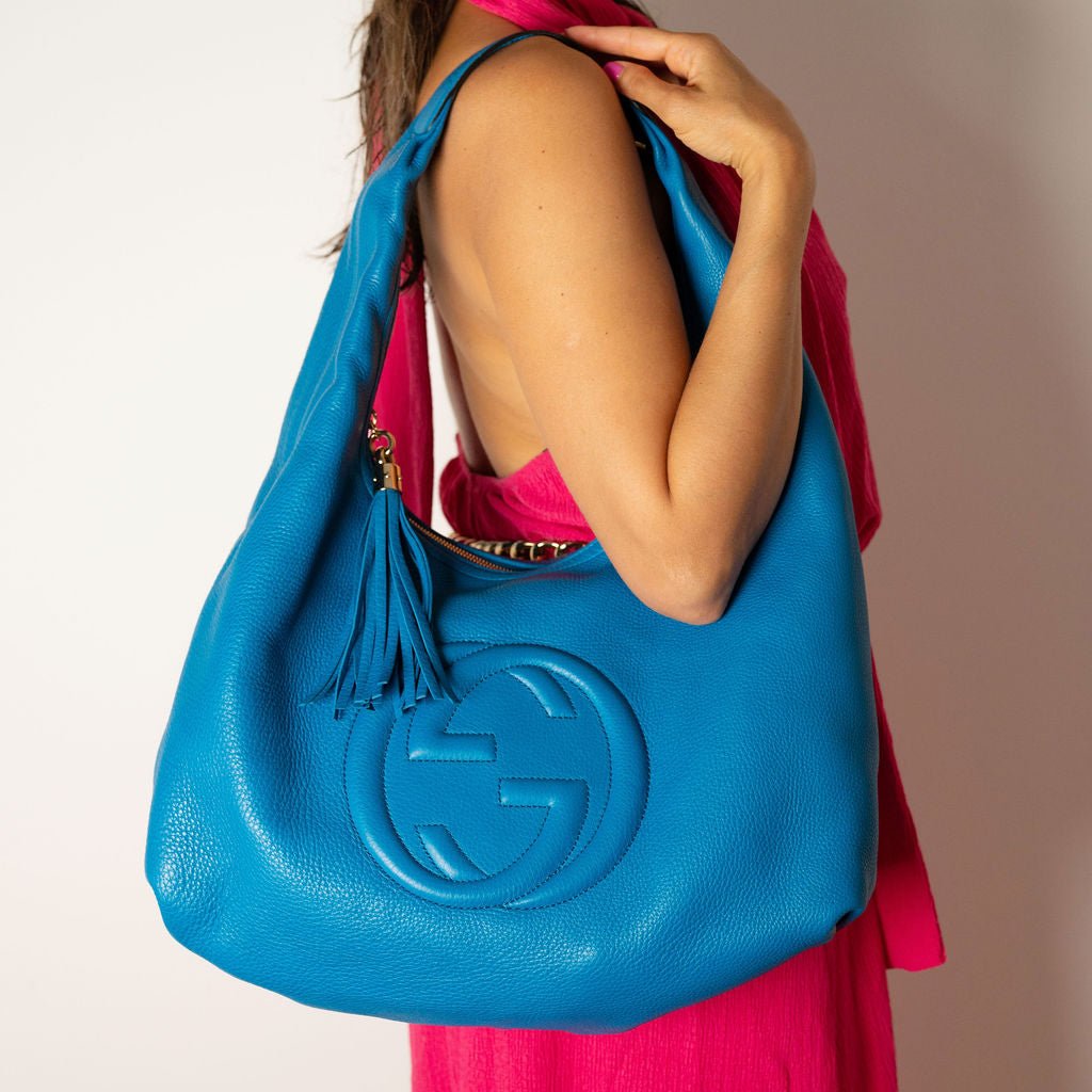 Second hand Gucci Soho Large Leather Hobo Shoulder Bag Blue - Tabita Bags