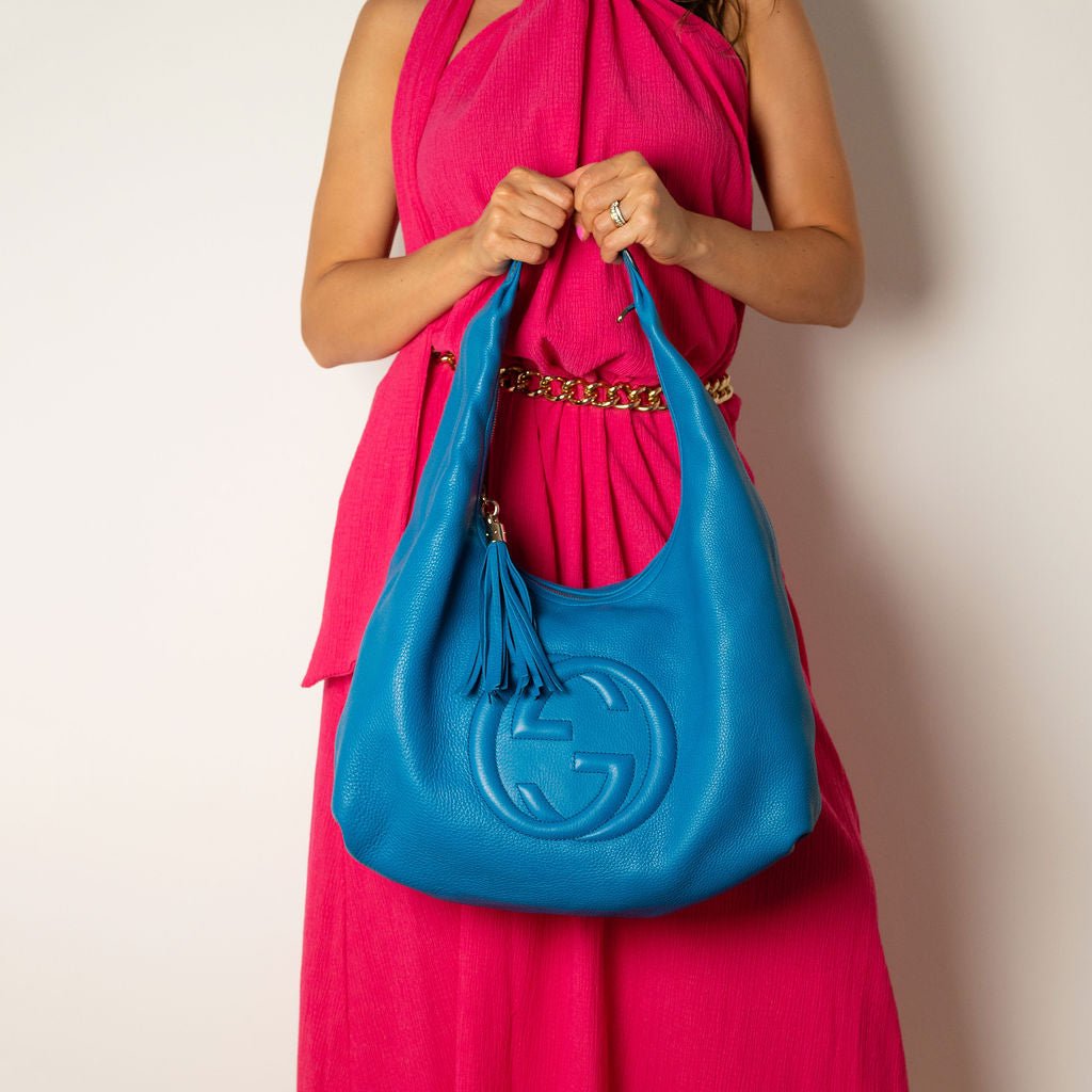Second hand Gucci Soho Large Leather Hobo Shoulder Bag Blue - Tabita Bags