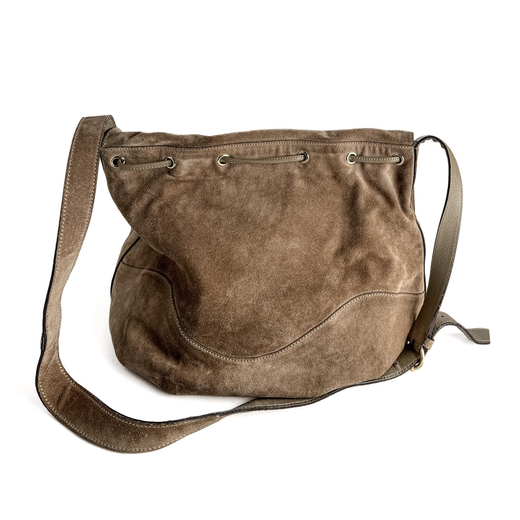 Second hand Gucci Tribeca Suede Messenger Shoulder Bag Beige - Tabita Bags